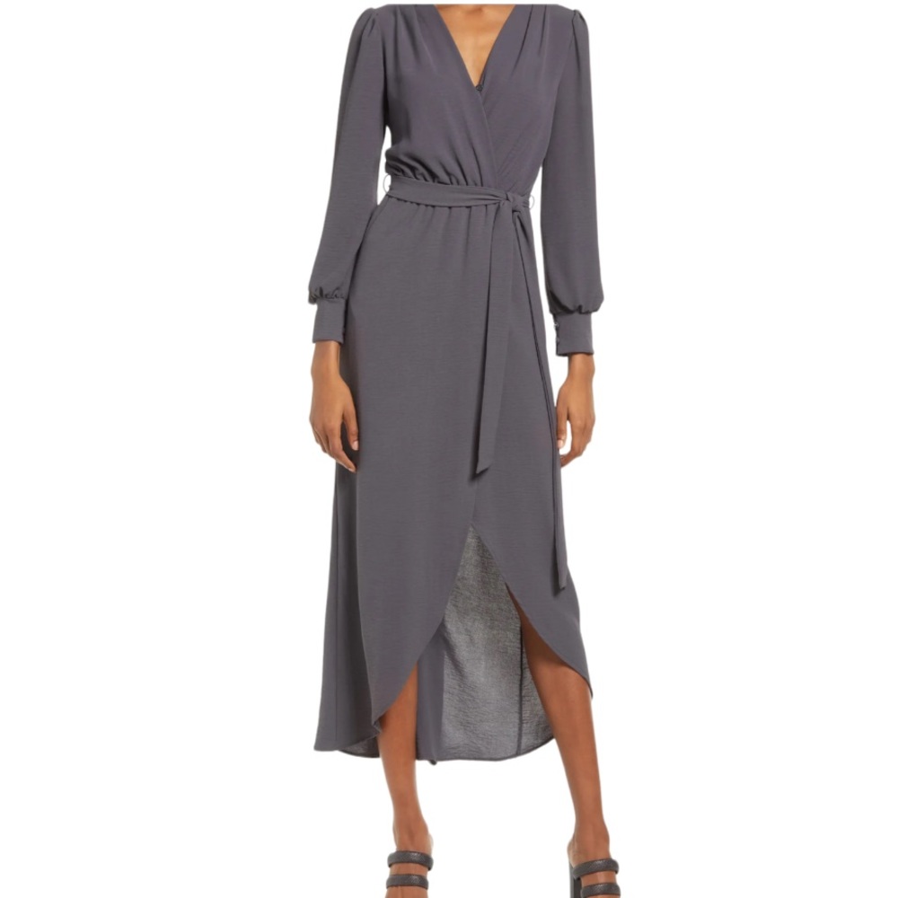 FRAICHE BY J Long Sleeve Faux Wrap Maxi Dress NWT